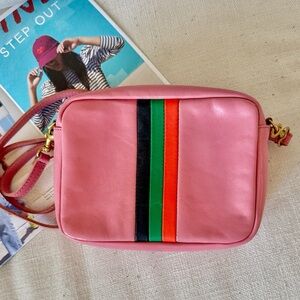 Clare V Midi Stripes Pink Leather Crossbody Bag